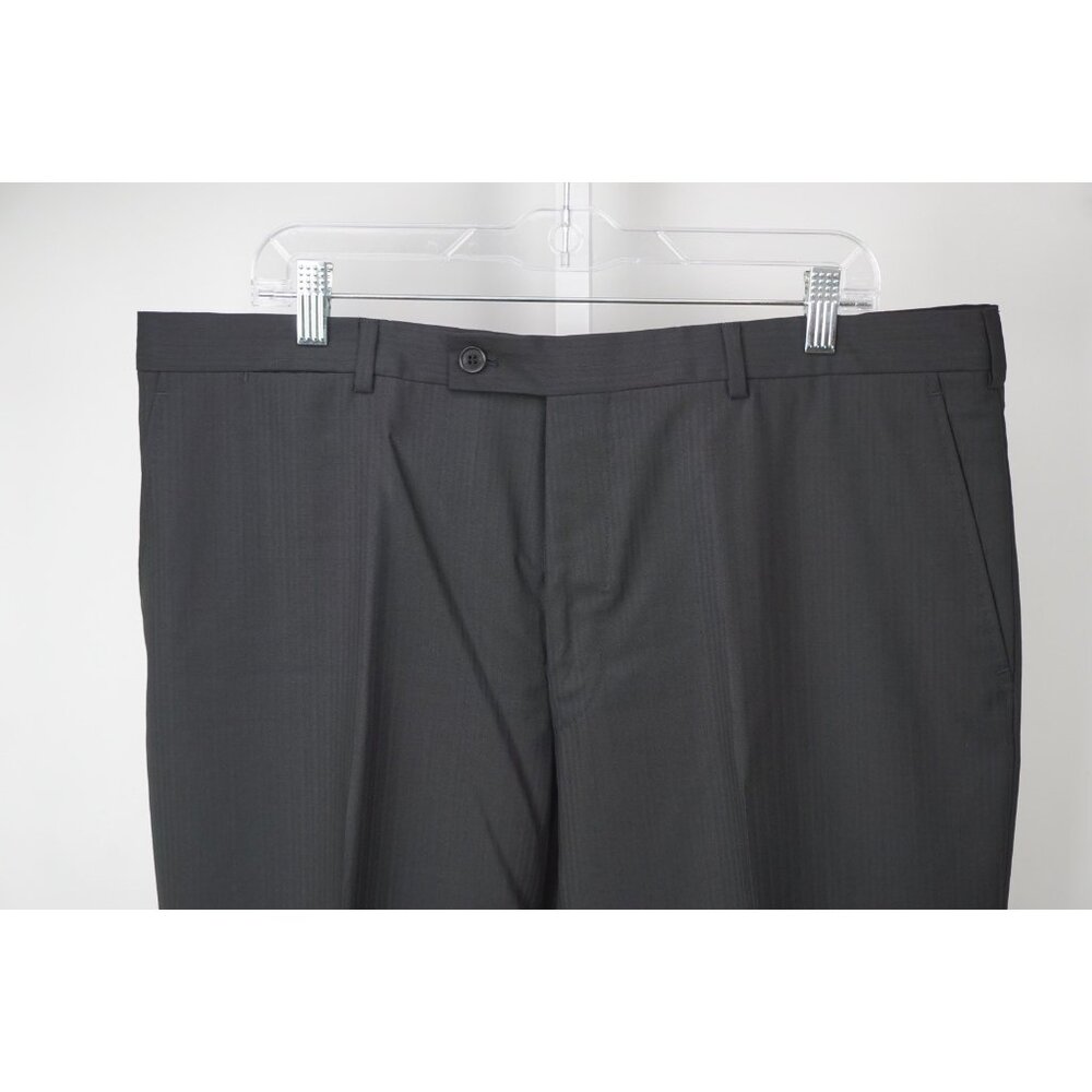 Valentino Black Jacquard Striped Wool Dress Pants Sz 48 Brand New